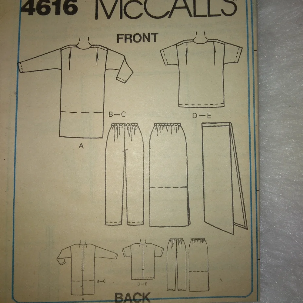 MCCALL'S 4616 Sz 3X Woman's Dress Tunic Skirts Pants Scarf,  Bust 48-50 inches